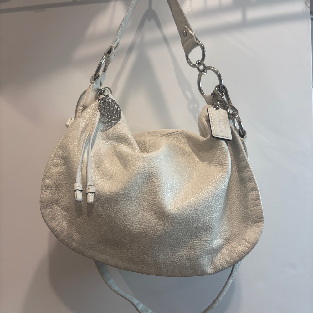 Coach Madison Phoebe White Pebbled Leather Hobo Shoulder Bag Silver Hardware